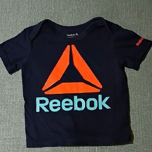 Reebok Dark Blue Tee with Vibrant Orange and Light Blue Logo